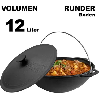 big-pan 12L Gusseisen Schwenktopf Kazan Asia Kasan mit Deckel aus Gusseisen Grillwok Wokpfanne Grill Cast Iron Campingtopf Kessel Wok Traditioneller