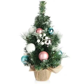 COM-FOUR® Künstlicher Weihnachtsbaum mit Christbaumkugeln - Geschmückter Tannenbaum für die Weihnachtsdekoration - Christbaum für die Deko zu Weihnachten (01 Stück - 45cm - grün/weiß/braun/rosa/blau)