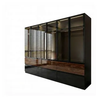 Palms-Store Kleiderschrank Sansibar mit Glastüren, 6 Schubkasten inkl. Beleuchtung Breite: 300cm, Höhe: 218cm, Tiefe: 62cm schwarz