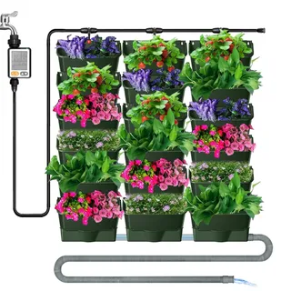 18-TLG Hängende Vertikaler Garten mit Automatisches Gartenbewässerungssystem und Entwässerungsloch, Blumentopf zur Wandmontage, Pflanzenwand Wandgarten zur Begrünung, Wandbepflanzung, Garten Balkon