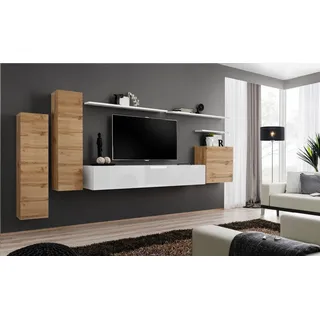 ASM-Moebel Wohnwand Wohnwand SWITCH I Wotan mit Hochglanzfronten und Push-Click System, Mit Hochglanzfronten und Push-Click System beige