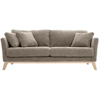 miliboo 3-sitziges skandinavisches Sofa mit beigem abnehmbarem Bezug und Holzfüßen Oslo
