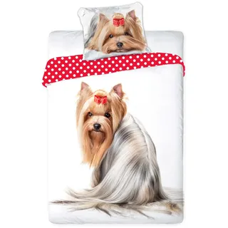 Jugendbettwäsche-Set York Dog 140x200 Baumwolle Hund mit Schleife Doppelseitig
