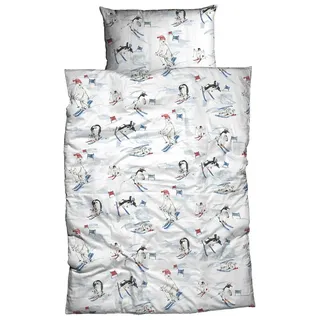 Dormabell Bettwäsche Dormabell Biber Bettwäsche 135x200 Pinguin Eisbär Skifahrer Winter, Biber, 2 teilig, perfekt für kalte Nächte blau