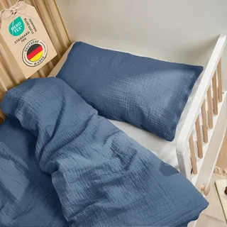 Laleni Kinderbettwäsche 100x135 cm aus Baumwolle - Musselin Bettwäsche Kinder 100 x 135 cm + Kissenbezug 40x60 cm - Oeko-TEX zert. Musselin Bettwäsche Baby 100x135 Dunkelblau
