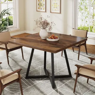 Tribesigns Esstisch küchentisch für 4 Personen, Esszimmertisch Esstisch klein mit Metallfuß Industrie-Design, Holztisch für Esszimmer, Wohnung,... - Braun