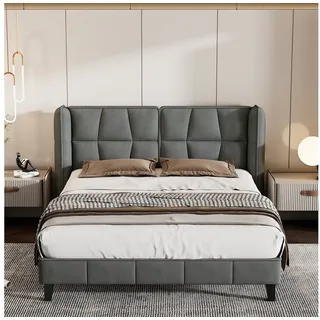HAUSS SPOLE Polsterbett 140x200 mit Lattenrost, Kopfteil, Holzlattenunterstützung, Samt, grau grau