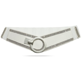Caspar Taillengürtel GU315 Damen elastischer breiter Glitzer Strass Gürtel weiß 83 für Körperumfang 90-110 cm