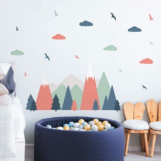 WALPLUS Wandaufkleber, Motiv bunte Berge, Landschaft, Rosa + Blau, selbstklebend, Vinyl, für Wohnzimmer, Schlafzimmer, Dekoration, Tapete, Kinderzimmer, Geschenk, zum Aufkleben an der Wand