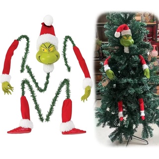 DOPWii Christbaumschmuck Grinch Weihnachtsbaum Dekoration,Elfen Kopf,Arme,Beine, Weihnachtself gefüllte Stuck Topper Girlande Ornamente
