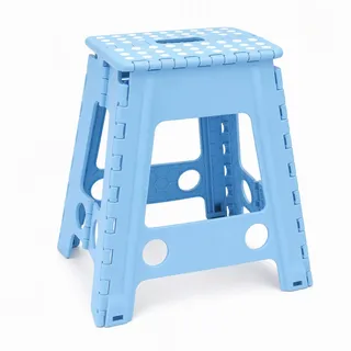 Tritthocker Klappbar, 45 cm Höhe - Faltbarer & Tragbarer Hocker mit Tragegriff, bis 150 kg belastbar - Stabiler Hocker für Bad, Küche, Garderobe, Kinderzimmer und Camping - Blau