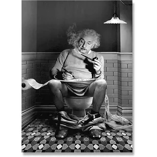 Einstein sitzt auf der Toilette und liest Zeitung Poster schwarz weiß Leinwand Malerei Wand Kunst Bilder for Wohnzimmer Home Decor (Color : A, Size : A4 21x30cm No Frame)
