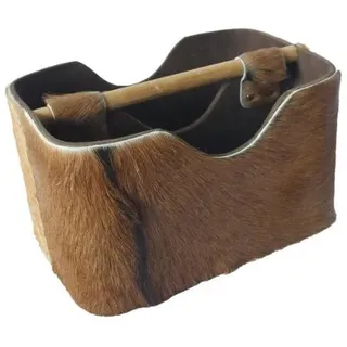 wohnfreuden Ziegenfell Zeitungsständer eckig braun 30 cm - Holz Zeitungshalter Korb klein