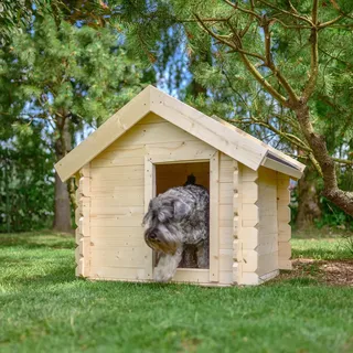TIMBELA Hundehütte 76 x 99 x 80 cm Holz Beige