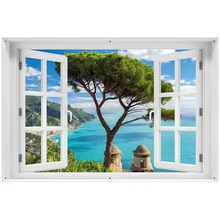 Wallario Outdoor-Poster für Garten oder Balkon Italienische Küste, Motivbanner Größe: ca. 60 x 90 cm mit Fenster-Illusion