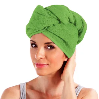 Erwin Müller Turban, Haarturban mit Knopf apfelgrün Größe 28x70 cm - auch als Kinderturban geeignet 100% Baumwolle, saugstark, Stabiler Halt - (weitere Farben)