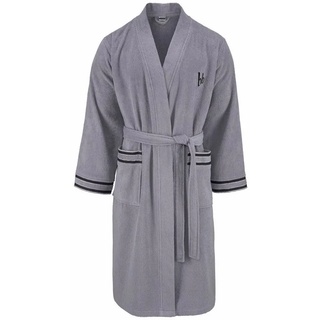 Bruno Banani Herrenbademantel Roy, Langform, Walkfrottee, Kimono-Kragen, Gürtel, mit farblich abgesetzten Streifen, Bademantel, Baumwolle, S-4XL grau