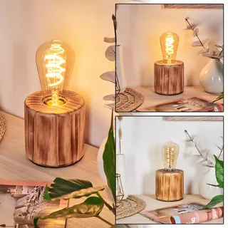 HOFSTEIN Tischleuchte Argea, Tischlampe aus Holz in Naturfarben/Schwarz, Leuchte im skandinavischen/Boho Design mit Schalter am Kabel, E27, Wohnzimmer, Schlafzimmer, Flur, Büro, Esszimmer