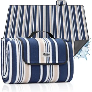 Sekey Picknickdecke XXL Blau-weiß Gestreift 200 x 200 cm