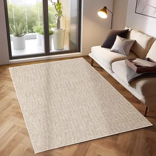 SIMPEX Moderner Kurzflor Teppich Wohnzimmer Schlafzimmer Küchenteppich Läufer Flur Teppichläufer Meliertes Design Weich und Pflegeleicht Jute Rücken, Farbe: Creme, Größe: 140 x 200 cm