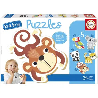 Educa - Baby Puzzle Wildtiere | 5in1 Babypuzzleset 3/4/5 Teile | Tierformen, Erstes Puzzle Kleinkind | ab 24 Monaten (19952)