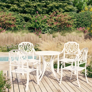 NEU Garten-Essgruppe 5-er Set Garten-Bistro-Set Klappmöbel Stuhl Tisch Aluminiumguss Weiß ,3 parcel♥4612