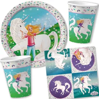 Carpeta 37-TLG Party-Set * STERNENSCHWEIF * für 8 Kinder mit Teller + Becher + Servietten + Luftballons | Mädchen Pferde Einhorn Kindergeburtstag Geburtstag Deko Mottoparty
