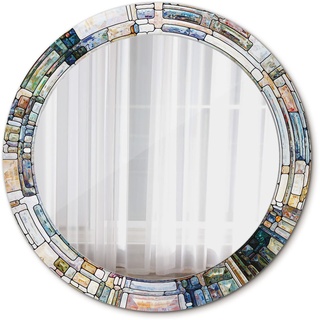 Tulup Wand Ø 70 cm Bedruckter Spiegel Wandspiegel Rund Designer-Spiegel Runder Spiegel - abstrakt gebeizt Glas