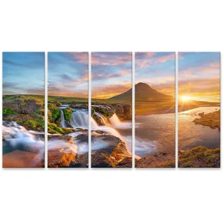 islandburner Bild auf Leinwand Schöne Landschaft Sonnenaufgang Kirkjufellsfoss Wasserfall Kirkjufell Berg Islan Bilder Wandbilder Poster