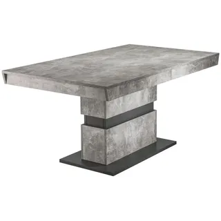 Mid.you Esstisch Matthew, Grau, Dunkelgrau, Holzwerkstoff, Betonoptik, rechteckig, Säule, 90x75x140 cm, FSC Mix, ausziehbar, lichtecht, in verschiedenen Größen erhältlich, Esszimmer, Tische, Esstische, Esstische ausziehbar