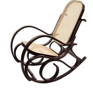 Schaukelstuhl Gallarate, Schwingsessel Fernsehsessel, Massiv-holz Rattan, Mvg-zertifiziert Walnuss-optik