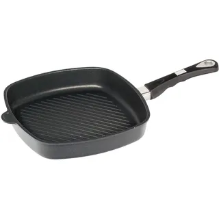 AMT Gastroguss Eckpfanne 28 x 28 cm, 5 cm hoch, mit Grillboden, fester Stiel, induktionsgeeignet, Lotan® Antihaft-Veredelung, Gusspfanne (Aluguss), AMZN-I-E285G