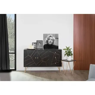 Sideboard GUTMANN FACTORY, schwarz, B:145cm H:88cm T:43cm, Massivholz, Sideboards, Sideboard, Kommode mit modernen Haarnadel Beinen, Breite 145 cm