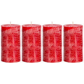 Brandsseller Stumpenkerze 4er Set | 9x15 cm | Weihnachtskerze | Adventskranz | Rot