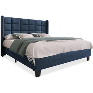 Polsterbett 140x200 mit Lattenrost, hohem Kopfteil, stabiles Gestell, komfortables Schlafen, modernes Leinen-Design Blau
