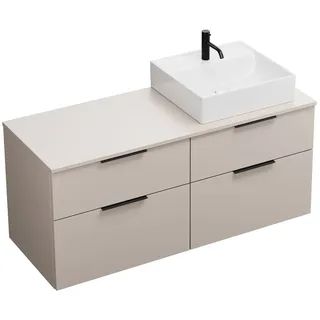 burgbad Eqio Waschtischkombination mit Keramik-Aufsatzwaschtisch 140 cm, rechts, mit Griff G0200, Badmöbel, SGUS140RF6583C0001G0200,