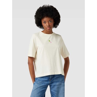 T-Shirt mit floralem Stitching Modell 'LAYAA DELIGHT', Offwhite, XS