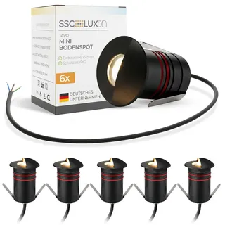 SSC-LUXon JAVO 6er Set Boden Einbaustrahler Aussenbereich IP67 warmweißes Licht Ø 47mm - Wegleuchte 230V mit seitlichem Licht - Schwarz