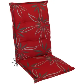DILUMA Hochlehner Auflage Naxos für Gartenstühle 4er Set 118x49 cm Blume Rot - 6 cm Starke Premium Stuhlauflage mit Komfortschaumkern - Sitzauflage Made in EU