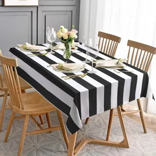 ASPMIZ Schwarz-weiß gestreifte Tischdecke für rechteckige Tische, geometrische Streifen, wasserdichte Tischdecke für Küche, Esszimmer, Polyester-Tischdecke, rechteckig, 152,4 x 213,4 cm