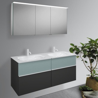 Burgbad Fiumo Badmöbel-Set Doppelwaschtisch mit Waschtischunterschrank und Spiegelschrank, SGGT142RF3958FOT55C0001G0223