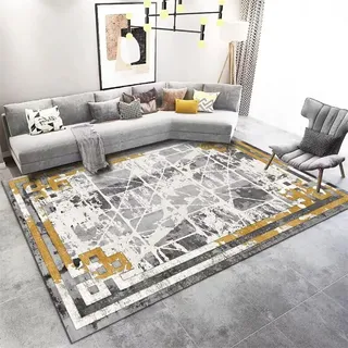 Xiaosua Teppich Kurzflor200x250CM XXL Teppich Teppich Aesthetic Robuster Outdoor-Teppich mit geometrischem Retro-Muster grau
