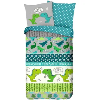 Kinderbettwäsche Dinosaur, Mehrfarbig, Textil, Dinosaurier, 135x200 cm, atmungsaktiv, Schlaftextilien, Bettwäsche, Kinderbettwäsche