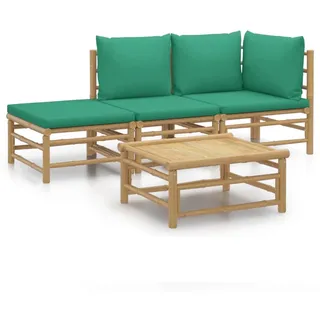 vidaXL 4-tlg Garten-Lounge-Set mit Grünen Kissen Bambus