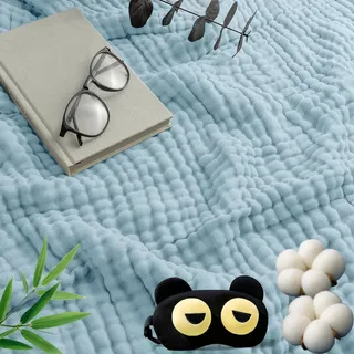 Alpenfaser Musselin Decke, Premium Muslin Blanket 150 x 200 cm, 100% Cotton Musselin Decke Erwachsene, Soft Lightweight Summer Blanket, Sofa Throw, Couch Blankets,All Seasons (Hellblau,130x150cm)