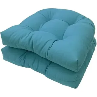 GRYYP 2er-Pack getuftete Sitzkissen für drinnen und draußen, 18,9" x 18,9" U-Form Ersatzkissen für Korbstuhl Sitz Terrassenmöbel Esszimmerstuhl Pad(Color:Blau)