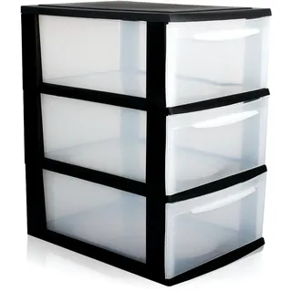 Schubladenbox A4 Schubladenschrank Kunststoff Schreibtisch Organizer mit 3 transparenten Schubladen je 8,71L Aufbewahrungsturm - Schwarz