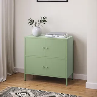 skølm Atriona Kommode 80 cm, mit 2 Fächern, Mintgrün, Sideboard mit 4 Türen | Metallschrank, Kleiner Mehrzweckschrank breit, höhenverstellbare Füße, Aufbewahrungsschrank, Wohnzimmerschrank, Flurschrank