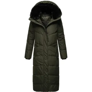 Navahoo Damen Wintermantel Warmer Steppmantel extralang mit Abnehmbarer Kapuze Hingucker XIV Dark Olive Gr. XXL - XXL