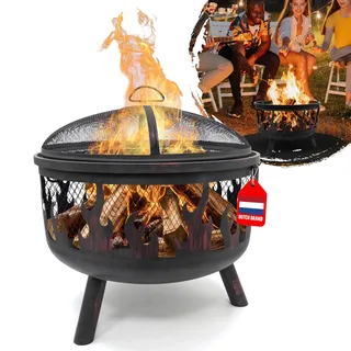 HEAT Outdoor Living Feuerkorb Hornset - Feuerkorb für den Garten - mit Funkenschutz und Grillrost - Feuerschalen & Feuerkörbes - Feuerstelle Outdoor auf Beinen - 60x60x40cm